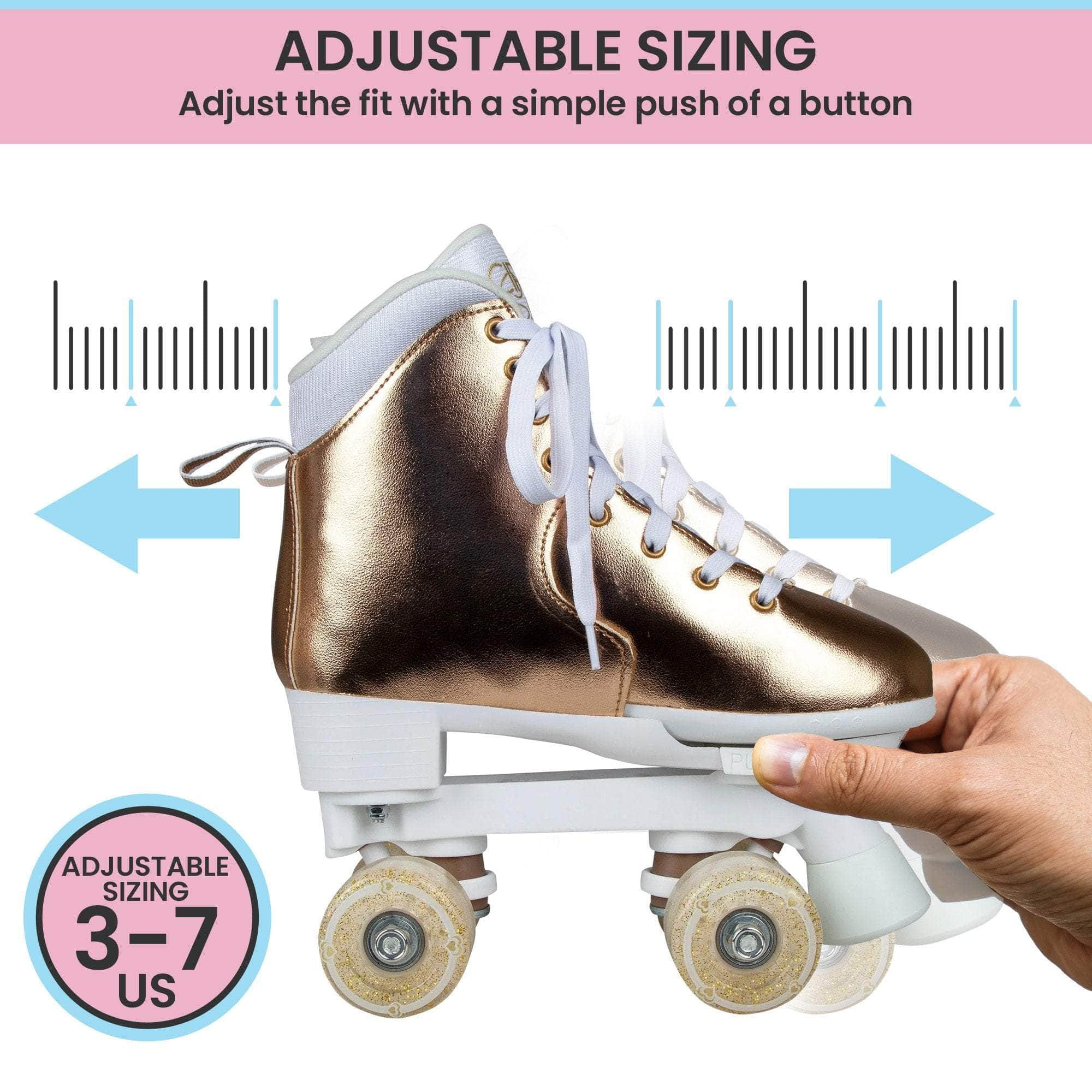 Adjustable Quad Kids Roller Skates - Metallic Rose Gold