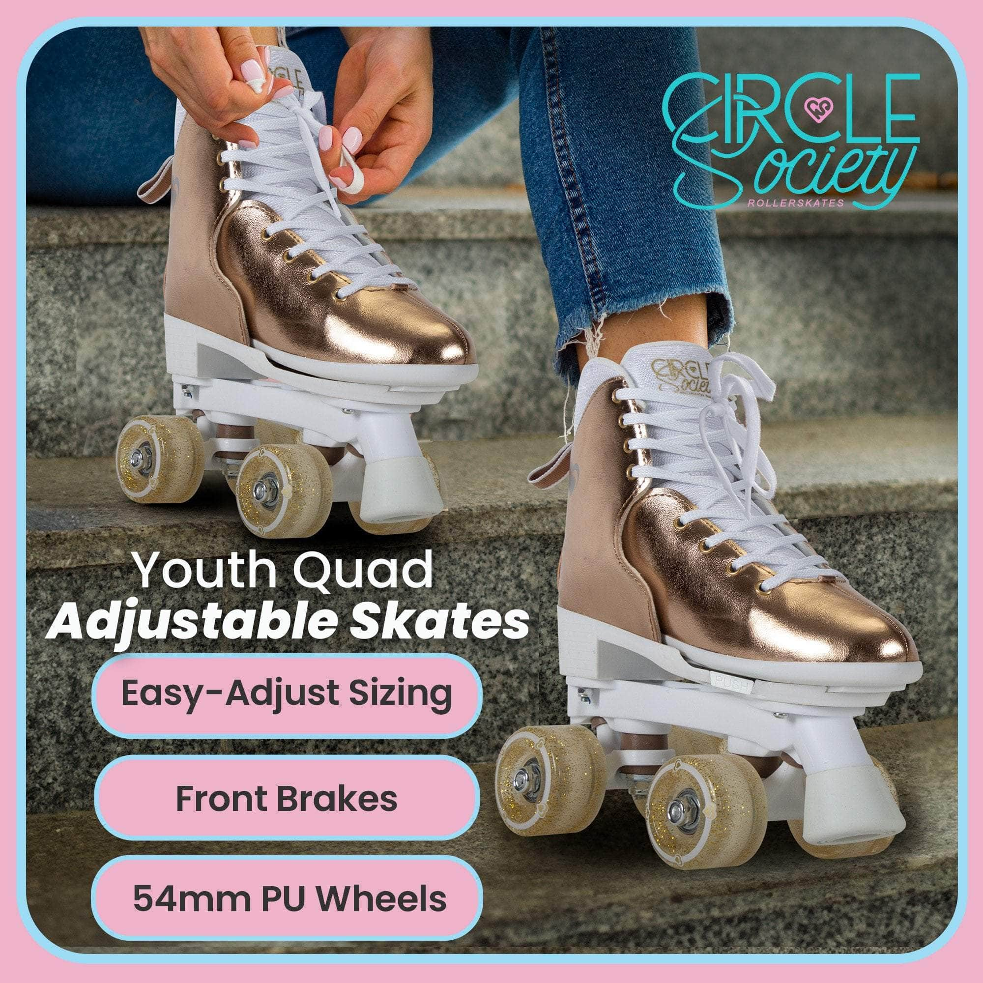 Adjustable Quad Kids Roller Skates - Metallic Rose Gold