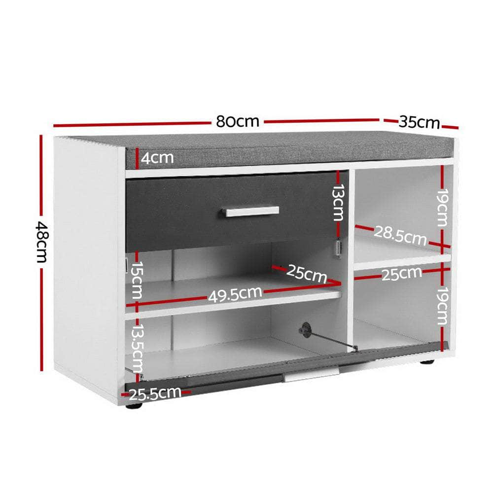 Adjustable Shelf Shoe Cabinet Bench: Fabric Seat