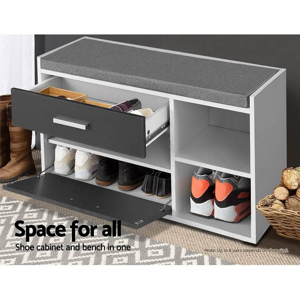 Adjustable Shelf Shoe Cabinet Bench: Fabric Seat