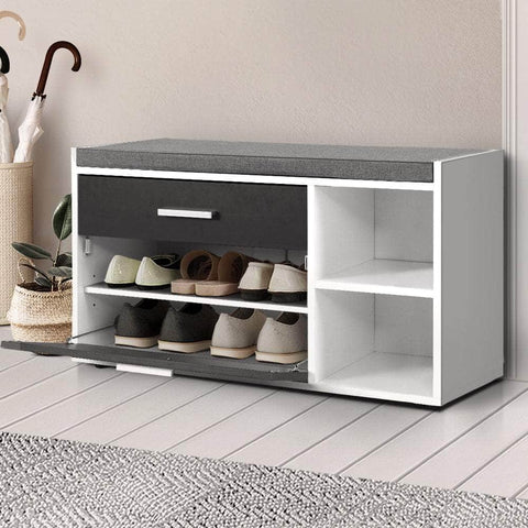 Adjustable Shelf Shoe Cabinet Bench: Fabric Seat