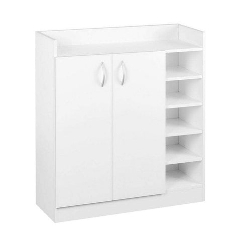 Adjustable White Shoe Rack Cabinet - 21 Pairs