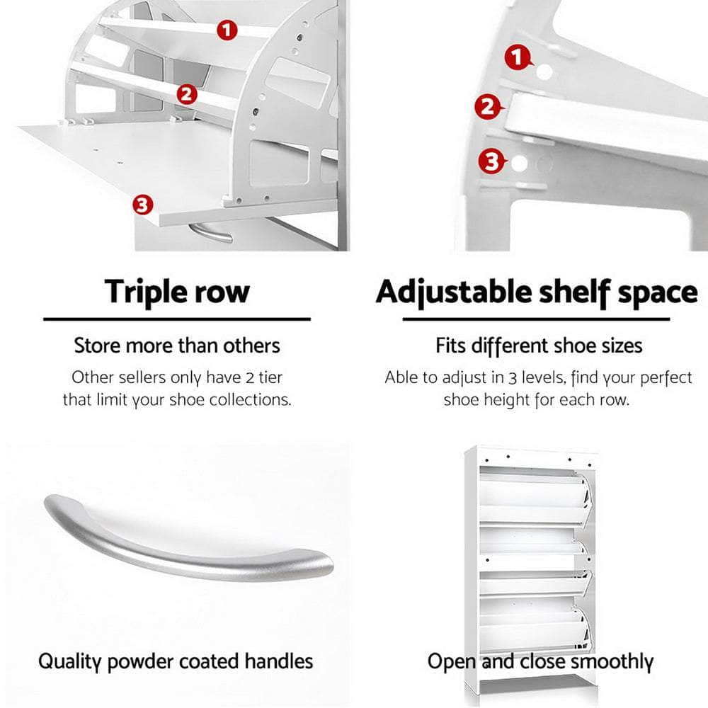 Adjustable White Shoe Rack Cabinet - 36 Pairs