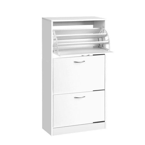 Adjustable White Shoe Rack Cabinet - 36 Pairs