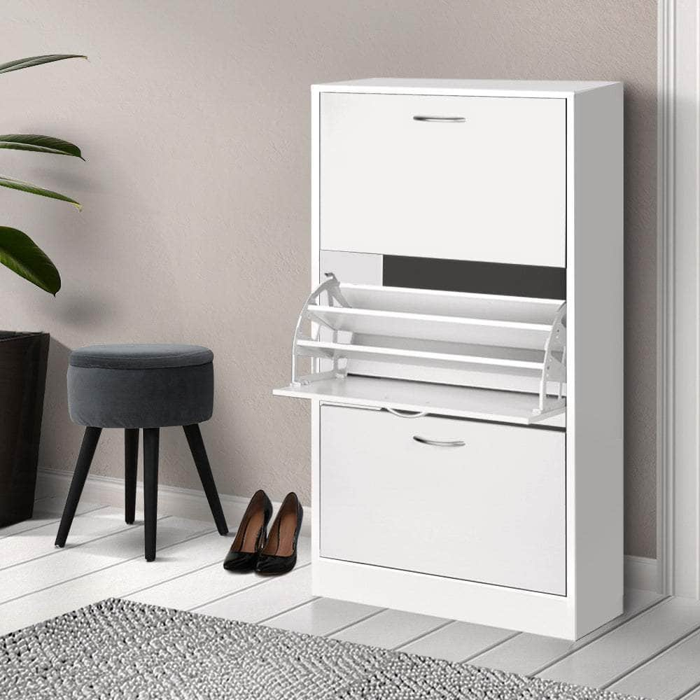 Adjustable White Shoe Rack Cabinet - 36 Pairs