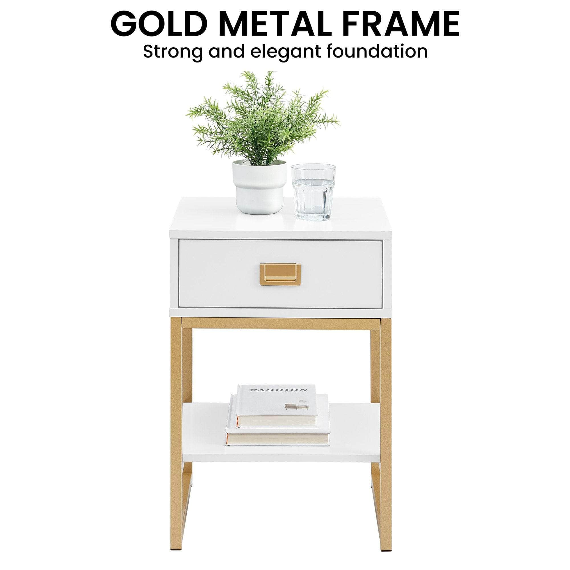 Alessia Bedside Table - White/Gold