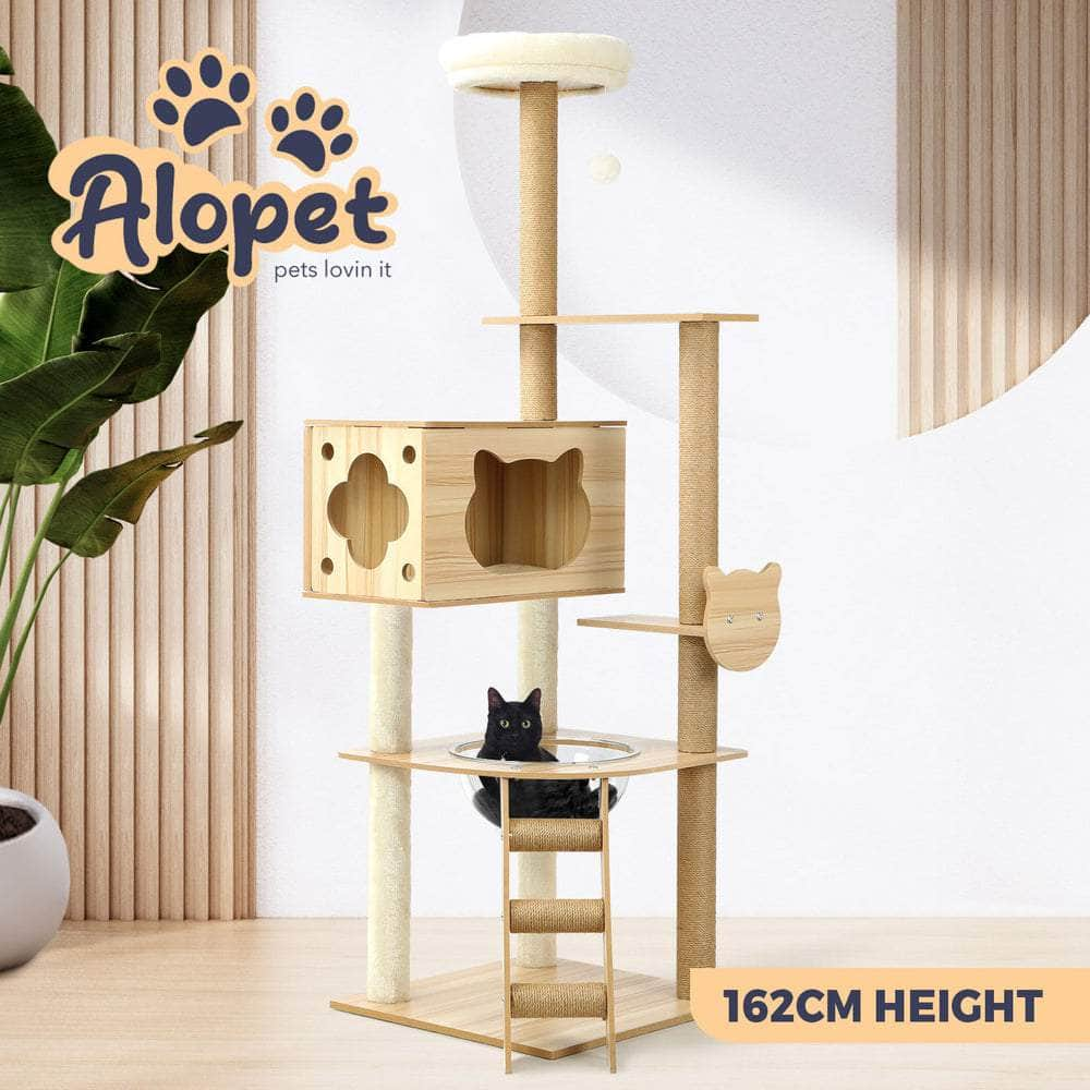 All-in-One Cat Condo: 162cm Wooden Cat Tree for Playful Cats