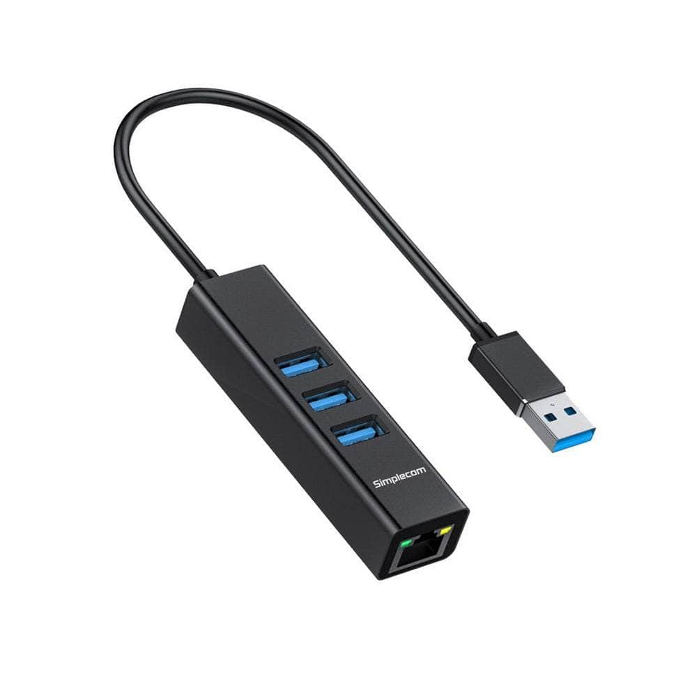 Aluminium 3 Port Superspeed Usb Hub With Gigabit Ethernet Adapter Black