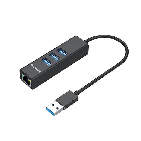 Aluminium 3 Port Superspeed Usb Hub With Gigabit Ethernet Adapter Black