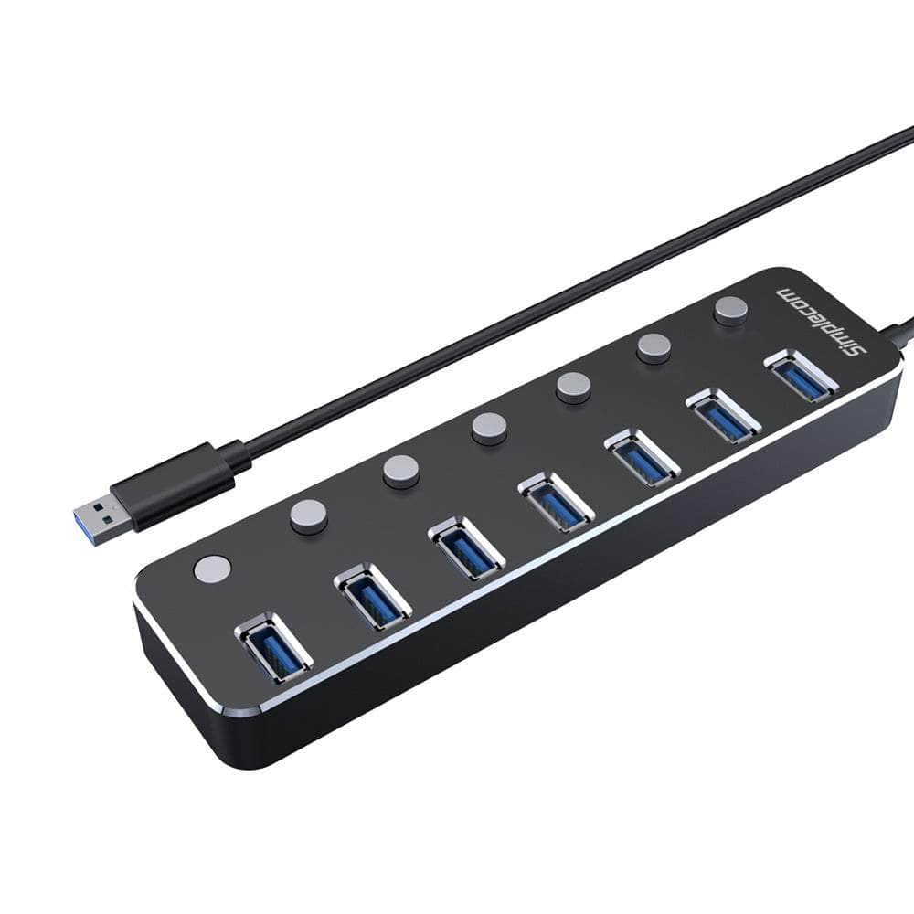 Aluminium 7 Port Usb 3.0 Hub With Individual Switches And Power Adapter