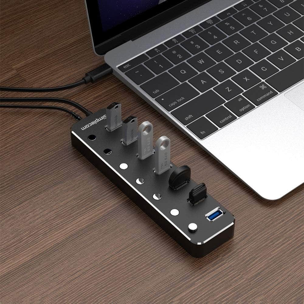 Aluminium 7 Port Usb 3.0 Hub With Individual Switches And Power Adapter