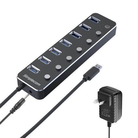 Aluminium 7 Port Usb 3.0 Hub With Individual Switches And Power Adapter