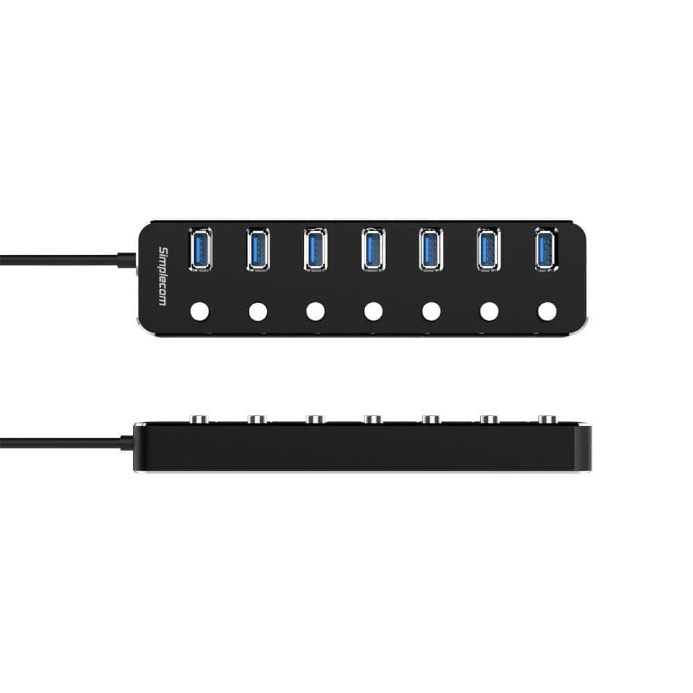 Aluminium 7 Port Usb 3.0 Hub With Individual Switches And Power Adapter