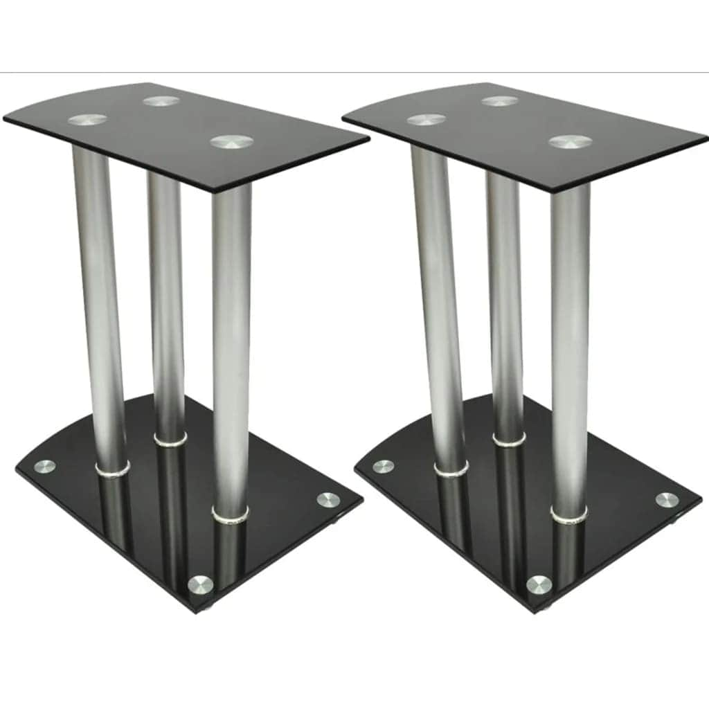 Aluminum Speaker Stands Black Glass 2pcs