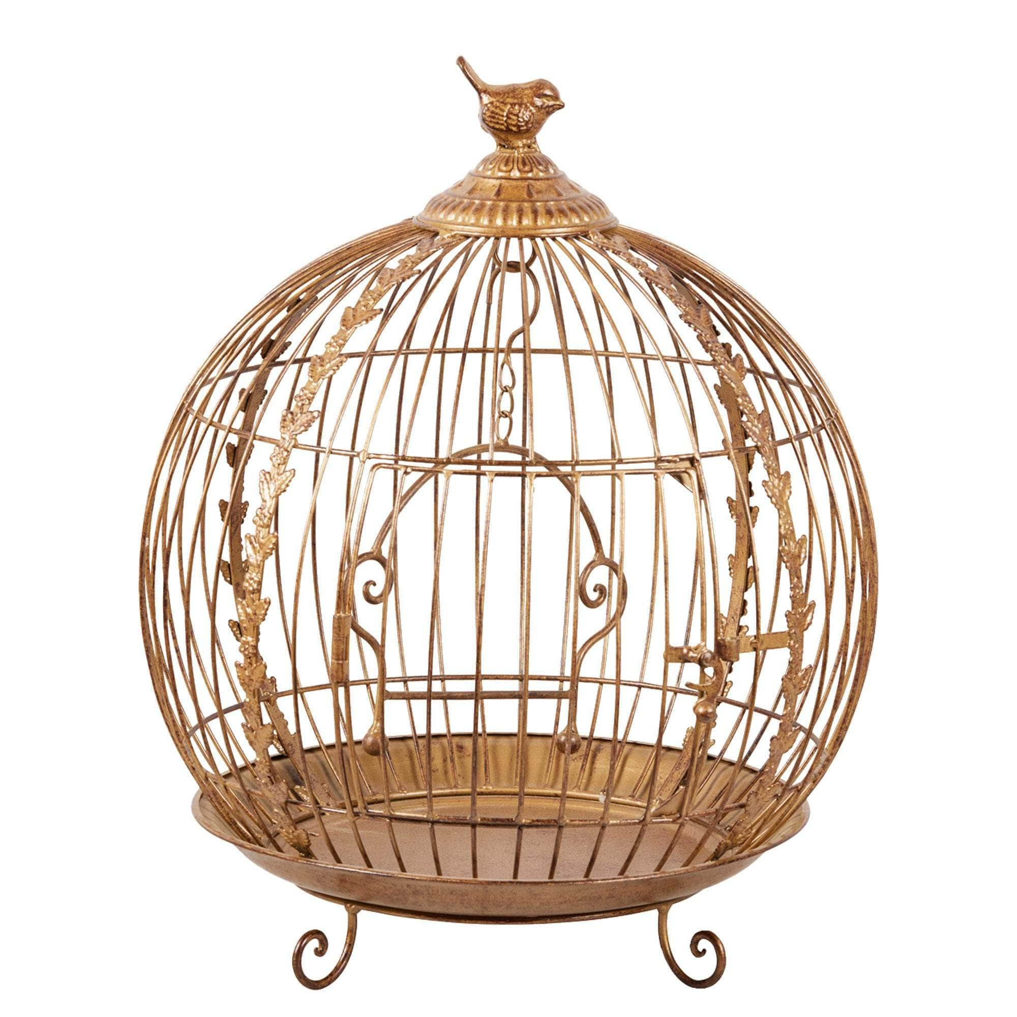 Antique Gold Bird Cage Display Metal Christmas Decor