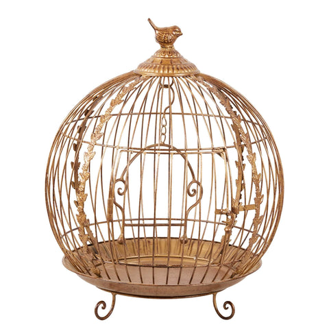 Antique Gold Bird Cage Display Metal Christmas Decor