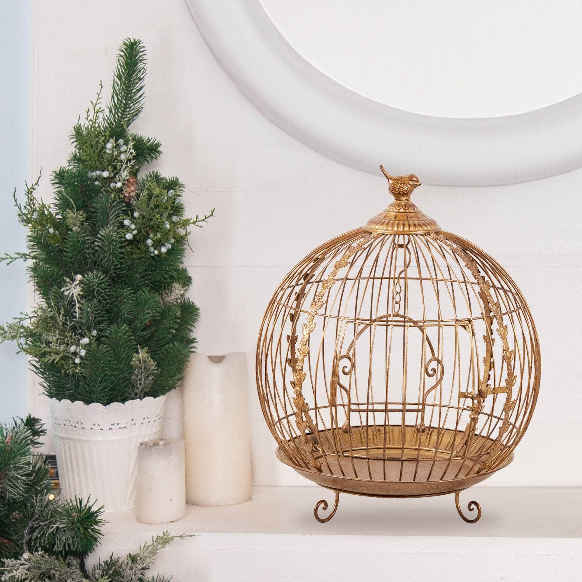 Antique Gold Bird Cage Display Metal Christmas Decor