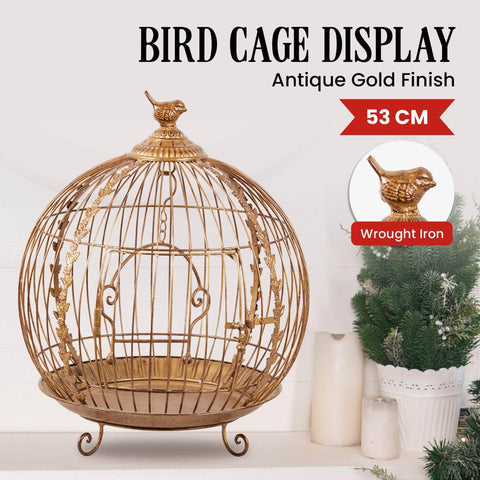 Antique Gold Bird Cage Display Metal Christmas Decor