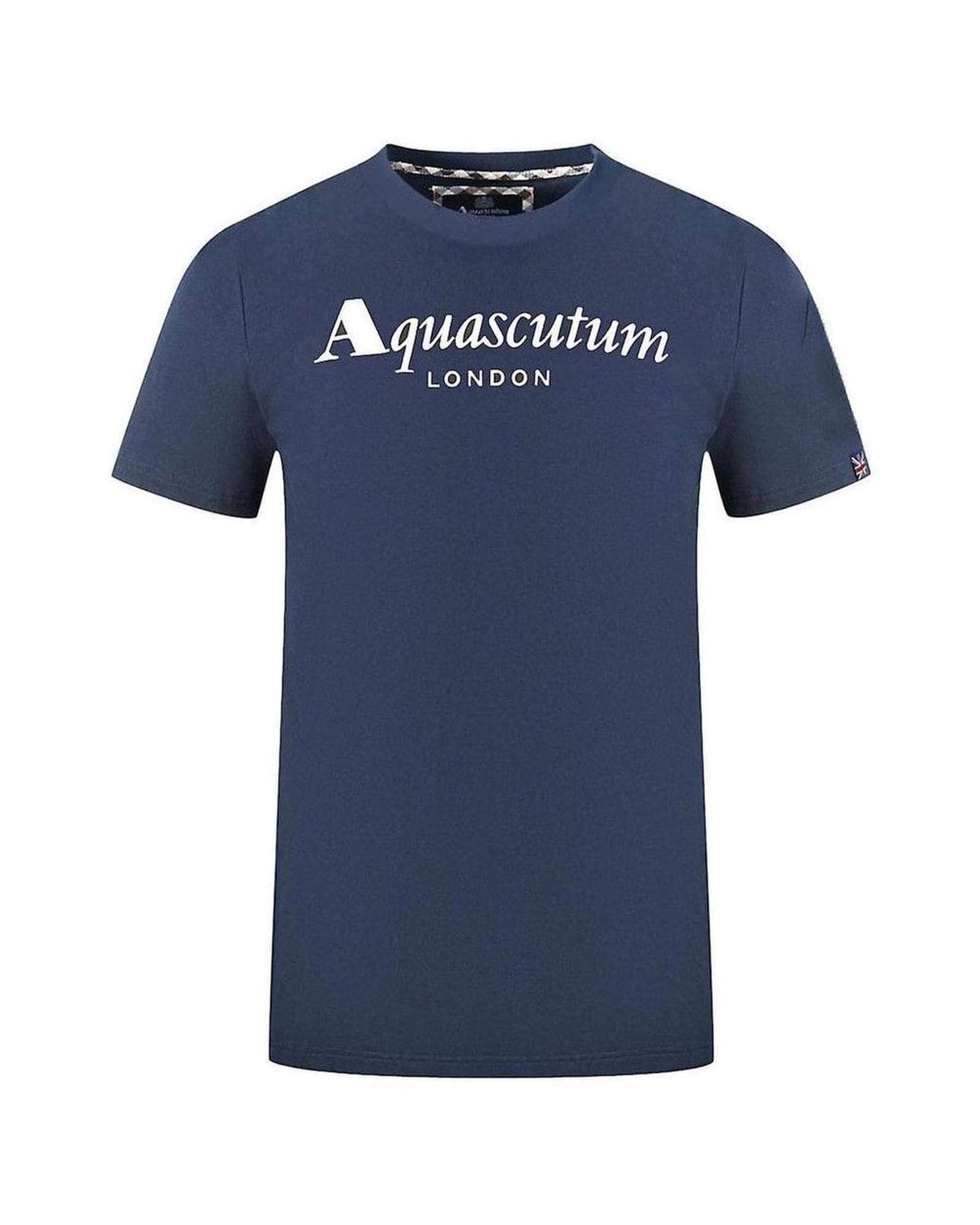 Aquascutum Men'S Midnight Blue/White/Grey Cotton Tee Shirt