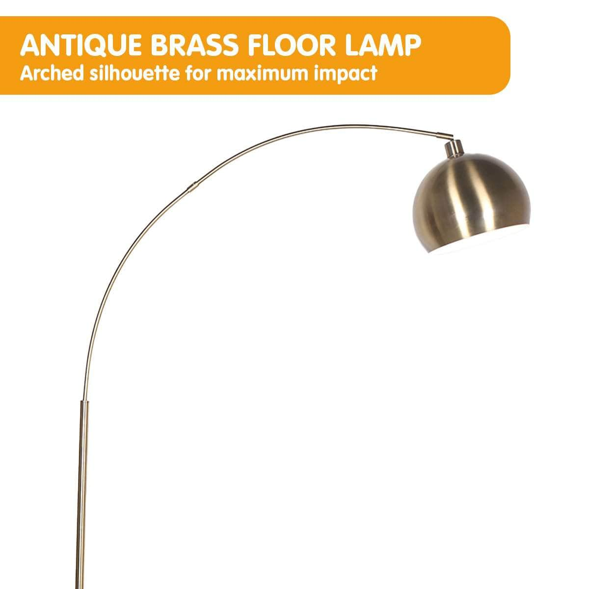 Arc Floor Lamp Antique Brass Finish with Marble Base