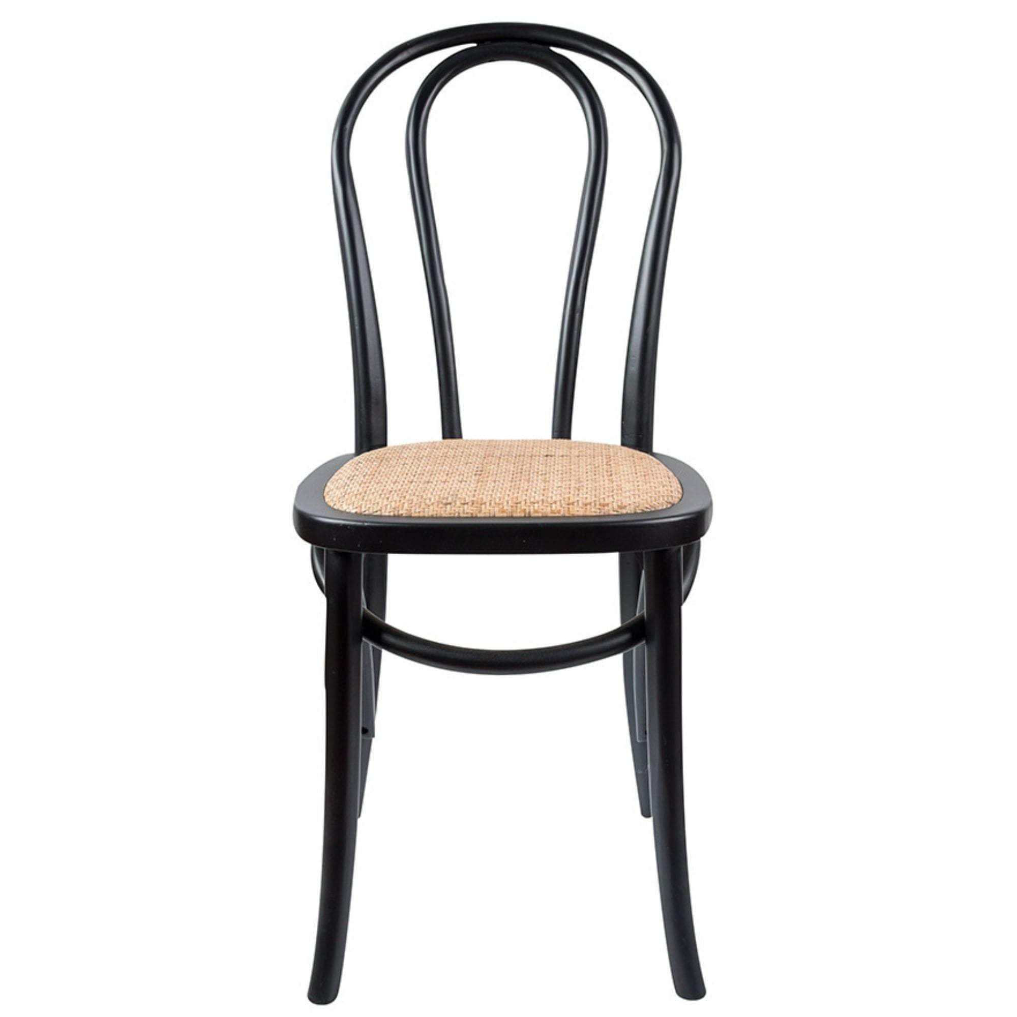 Arched Back Dining Chair 2 Set Solid Elm Timber Wood Rattan Seat - Black