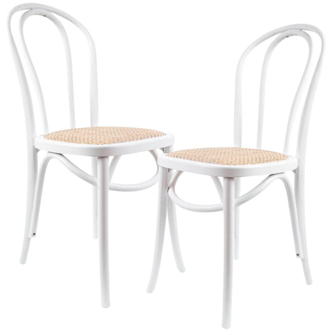 Arched Back Dining Chair 2 Set Solid Elm Timber Wood Rattan Seat - White