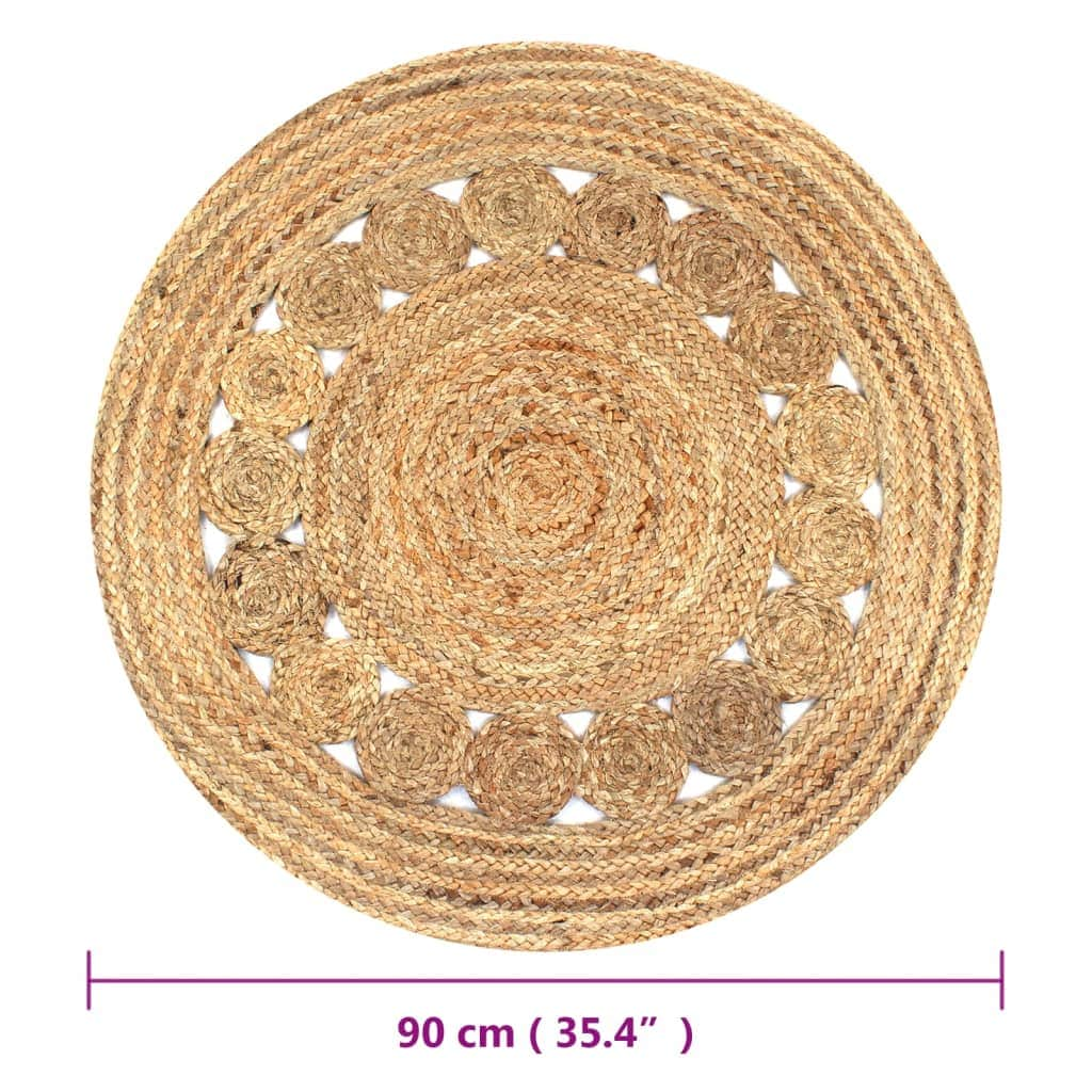 Area Rug Braided Design Jute 90 cm Round