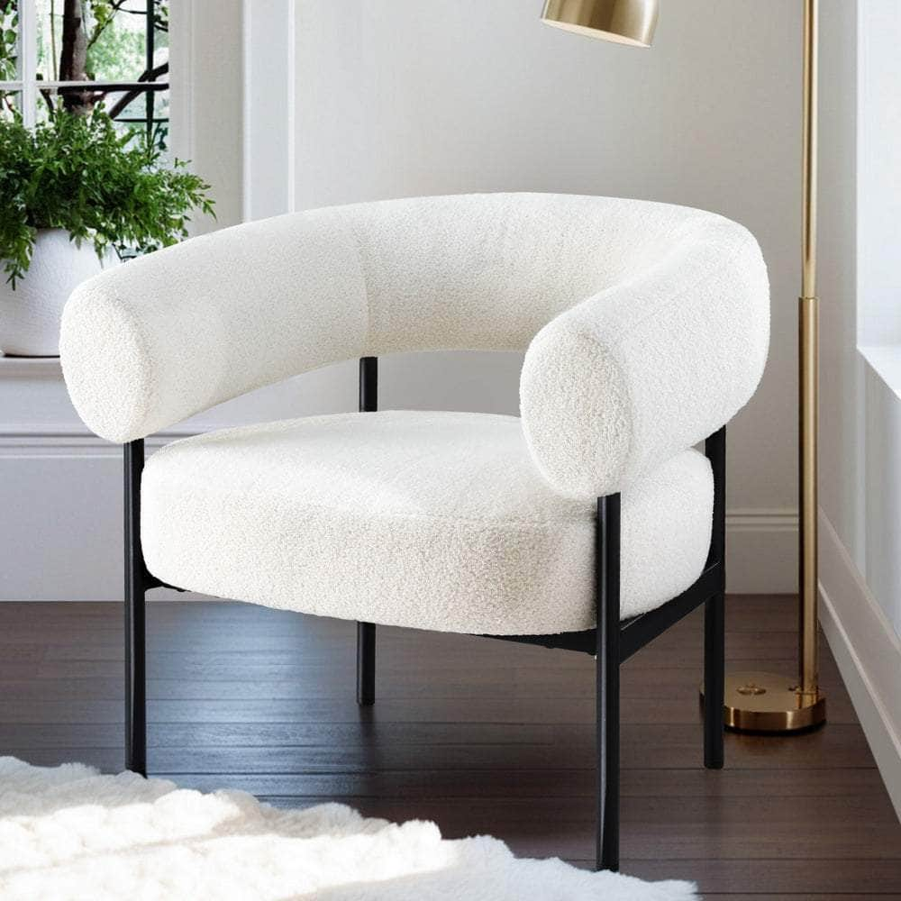 Armchair Accent Chair Curved Boucle White