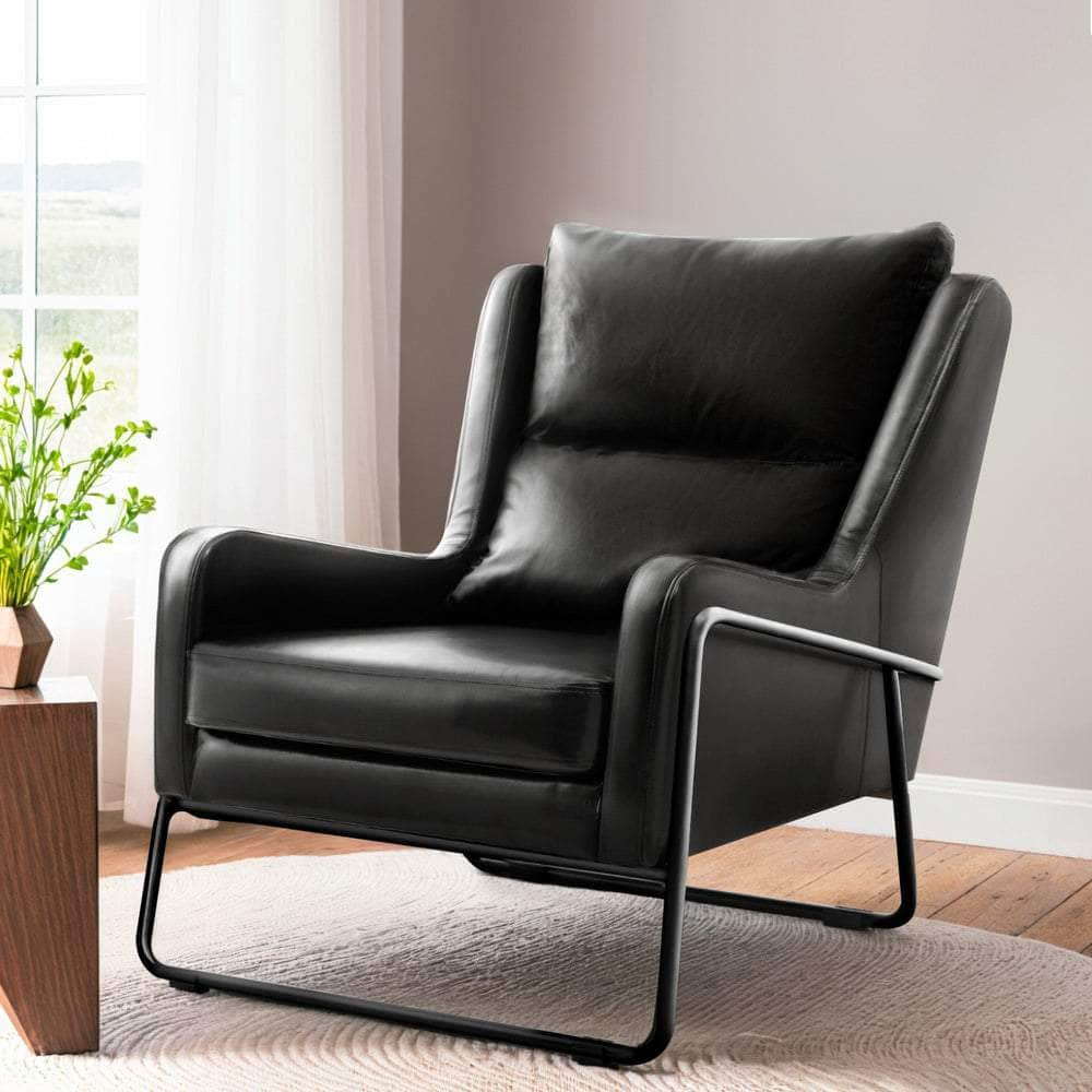 Armchair Accent Chair PU Leather Wingback Black