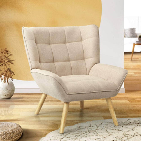 Armchair Accent Chairs Sofa Lounge Fabric Upholstered Tub Chair Beige/Blue/Grey