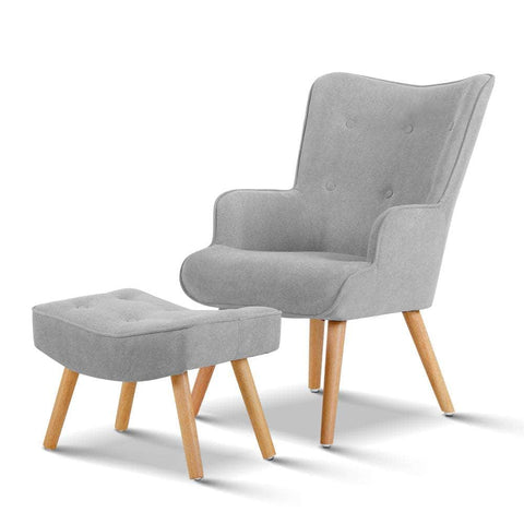 Armchair And Ottoman - Light Grey