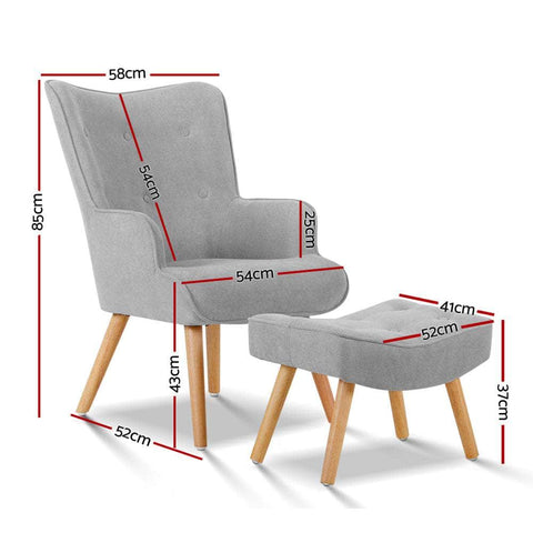 Armchair And Ottoman - Light Grey