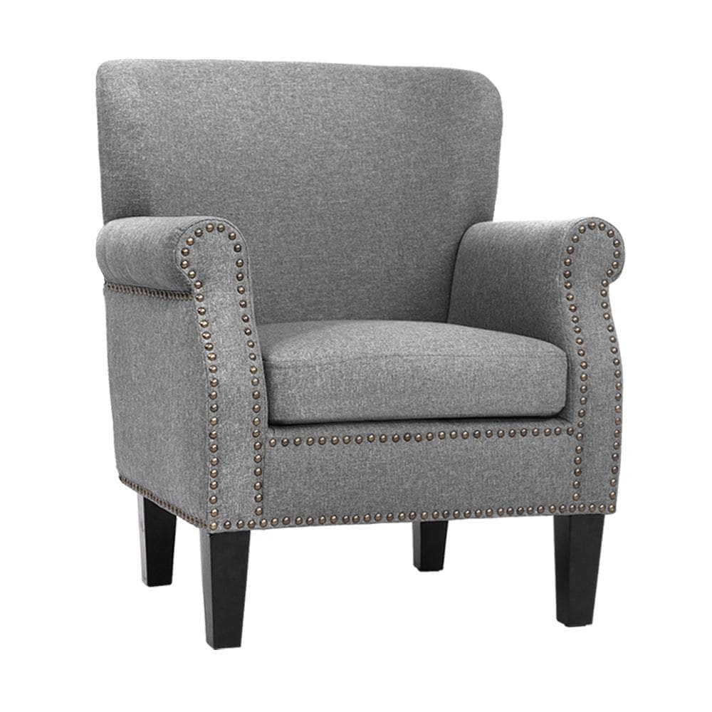 Armchair Chair Retro Lounge Accent Chair Single Sofa Linen Fabric Grey