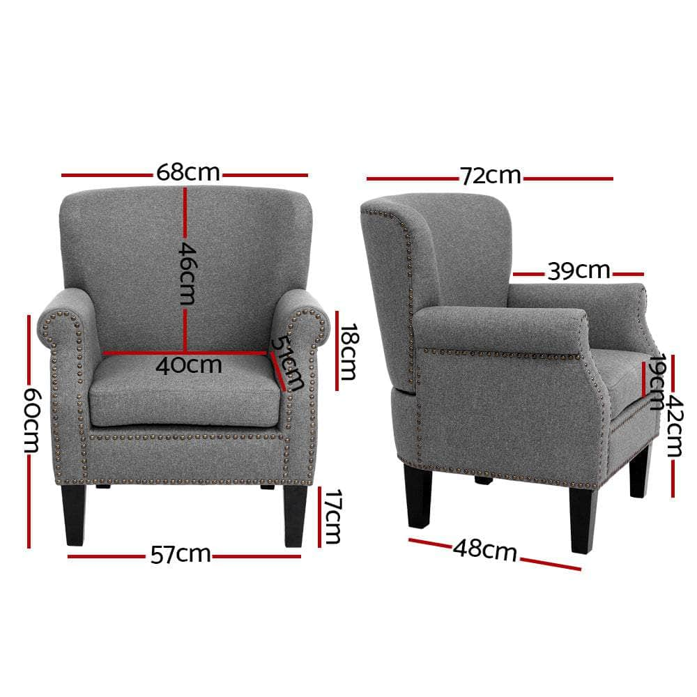 Armchair Chair Retro Lounge Accent Chair Single Sofa Linen Fabric Grey