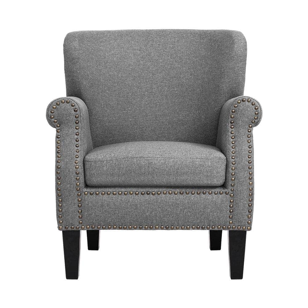 Armchair Chair Retro Lounge Accent Chair Single Sofa Linen Fabric Grey