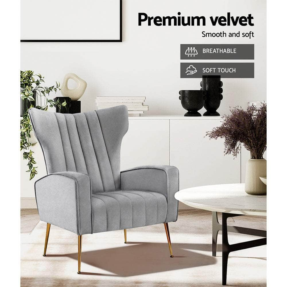 Armchair Grey Velvet Kate