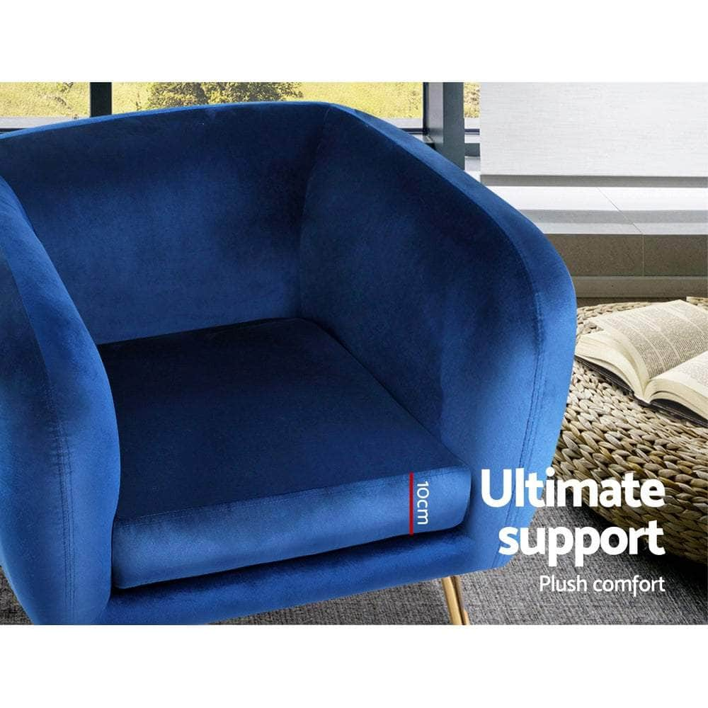 Armchair Lounge Arm Chair Sofa Velvet Navy