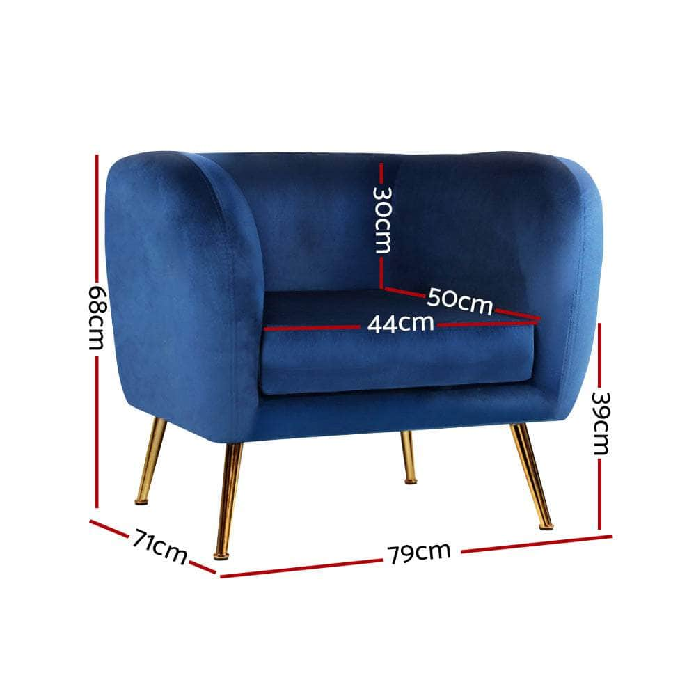 Armchair Lounge Arm Chair Sofa Velvet Navy