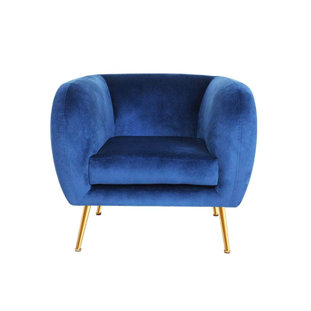 Armchair Lounge Arm Chair Sofa Velvet Navy