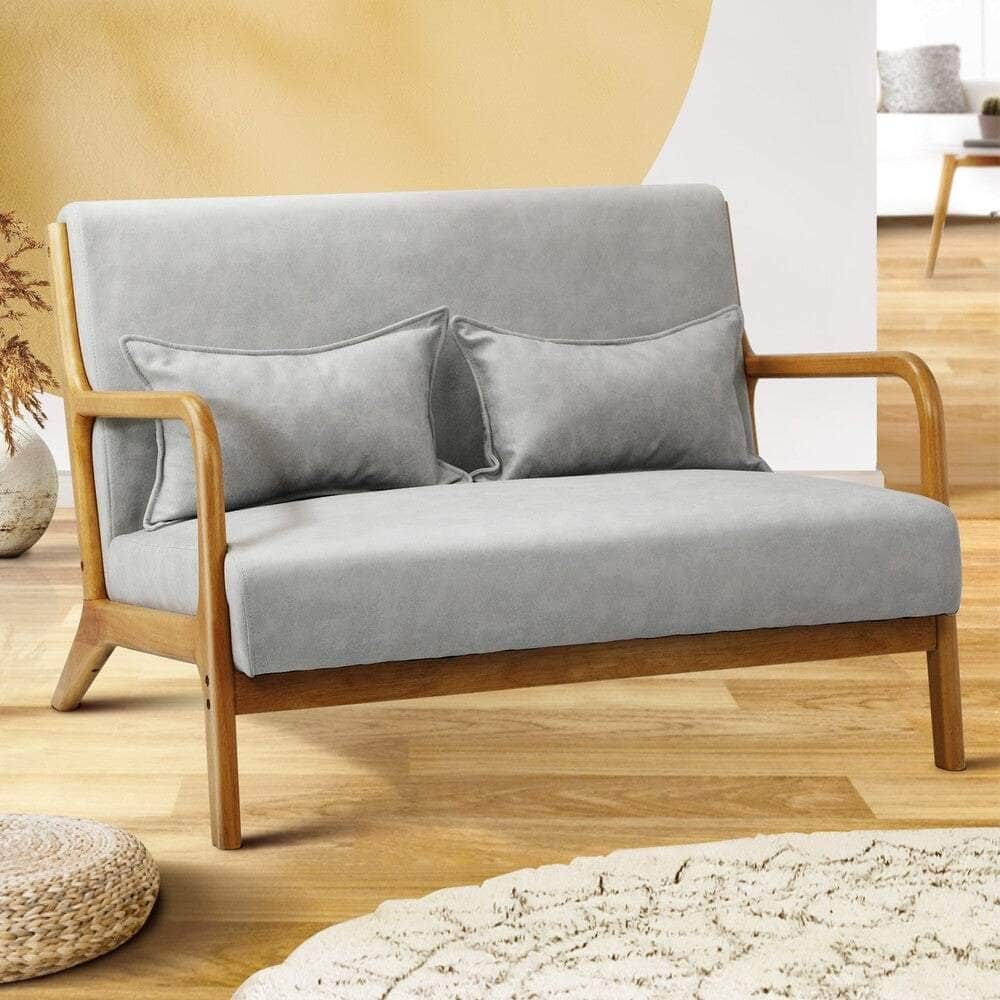 Armchair Lounge Chair 2 Seater Accent Couch Sofa Fabric Grey Pillows