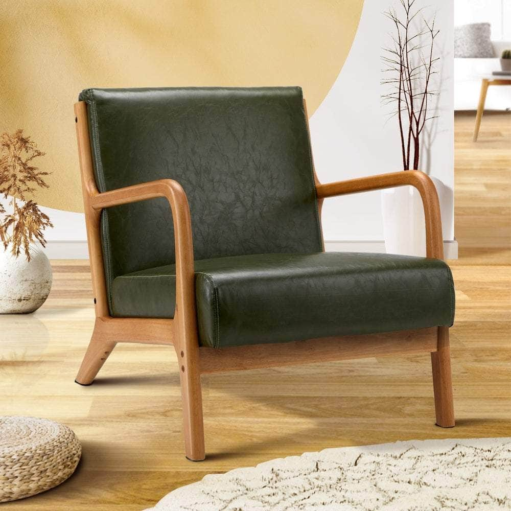 Armchair Lounge Chair Couches Sofa Wood PU Green