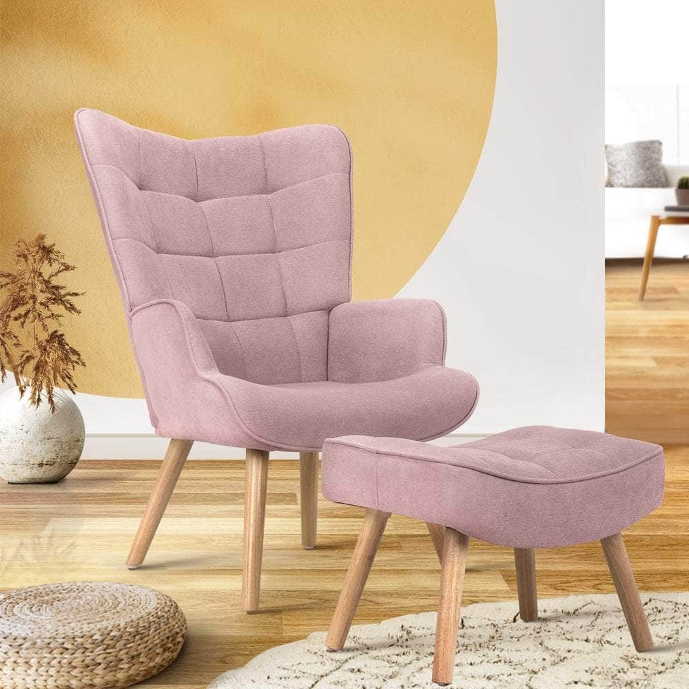 Armchair Lounge Chair Ottoman Accent Armchairs Fabric Sofa Chairs Blue/Grey/Pink