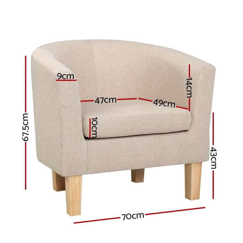 Armchair Lounge Chair Tub Accent Armchairs Fabric Sofa Chairs Beige