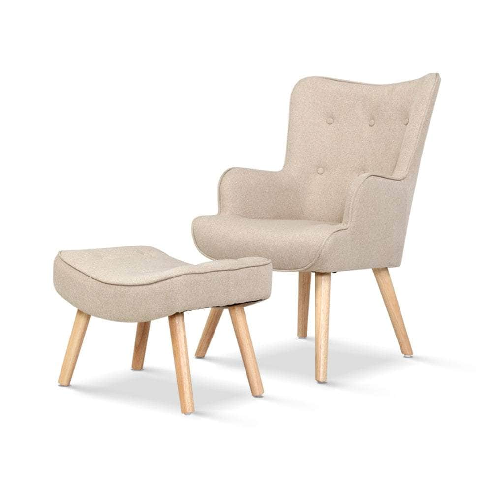 Armchair Set With Ottoman Beige Lansar