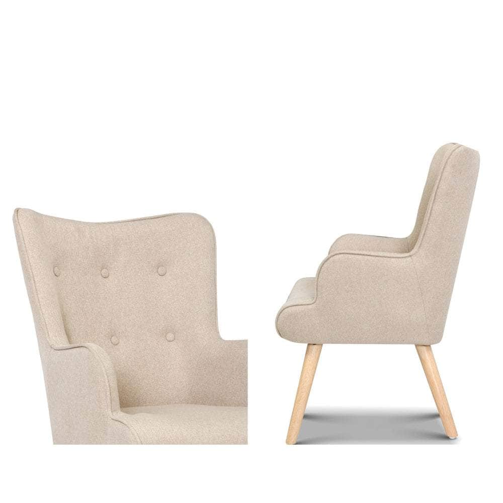 Armchair Set With Ottoman Beige Lansar