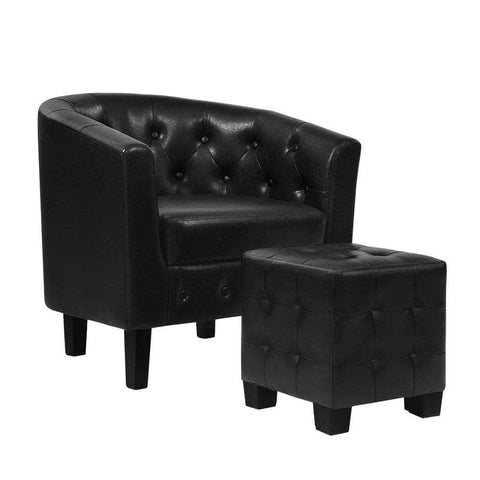 Armchair Set With Ottoman Black Ava