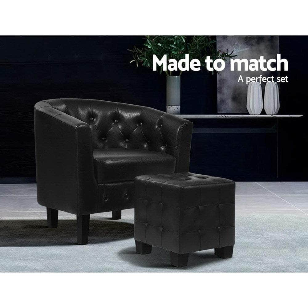 Armchair Set With Ottoman Black Ava