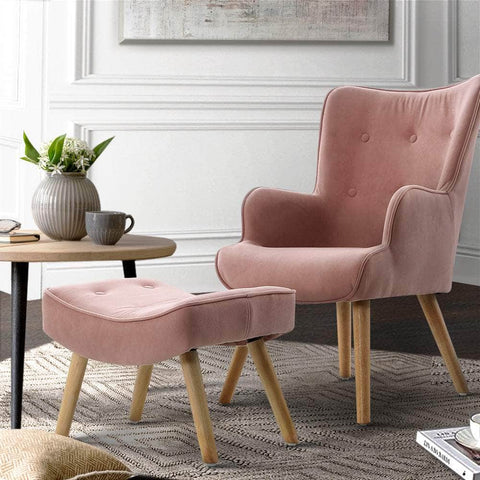 Armchair Set With Ottoman Pink Lansar