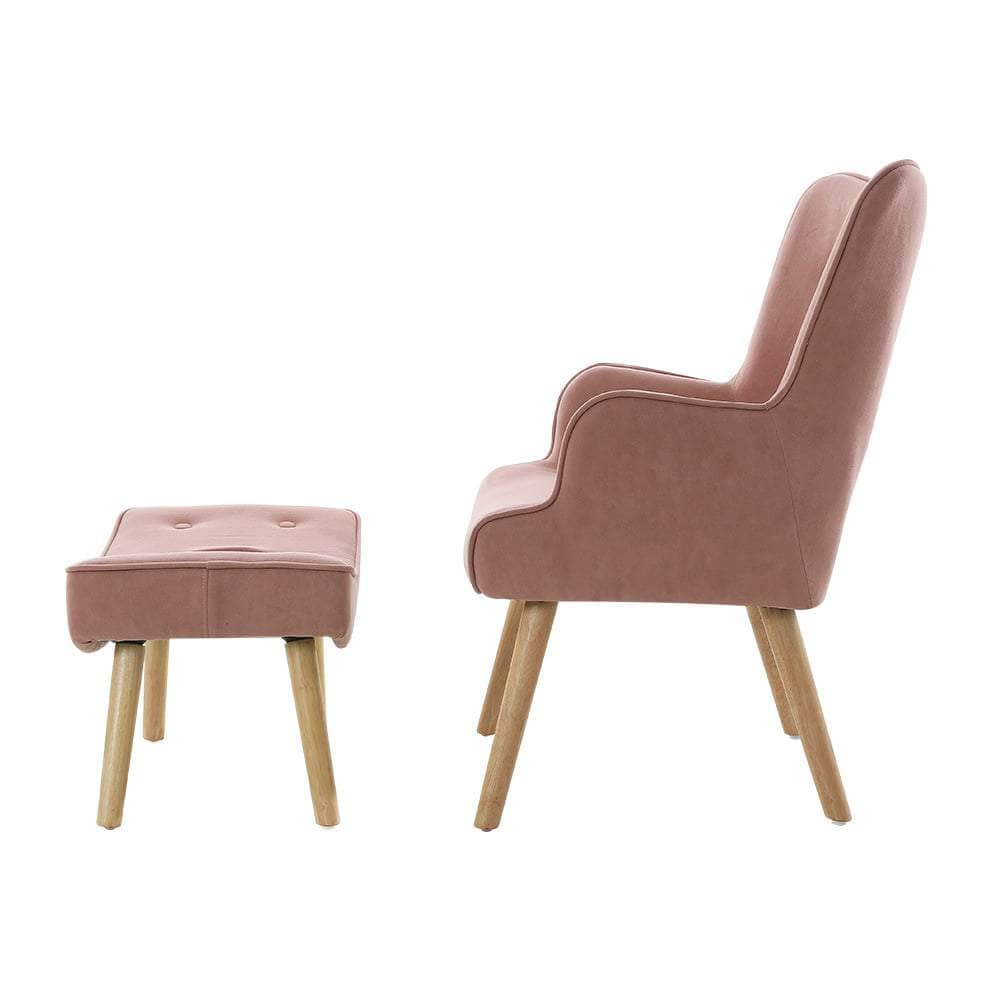 Armchair Set With Ottoman Pink Lansar