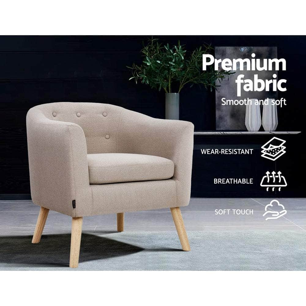 Armchair Tub Chair Single Accent Sofa Lounge Fabric Beige